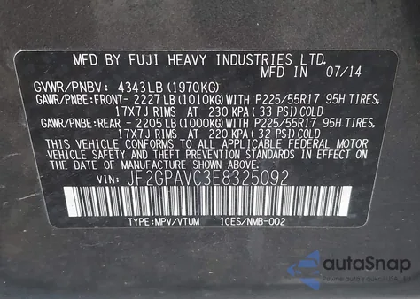 2014 Subaru Xv Crosstrek 2.0I Premium z USA, uszkodzony, nr VIN JF2GPAVC3E8325092